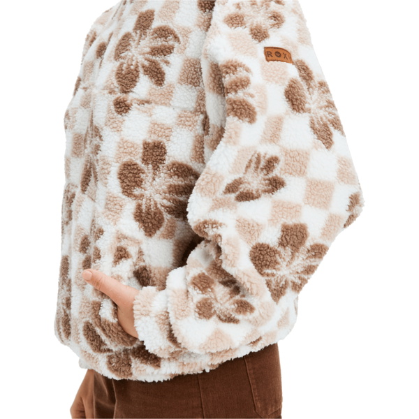 2025 Roxy Dame Jive Talking Bonded Half Zip Printed Polar Fleece ERJPF03208 - Egret Hibi Square